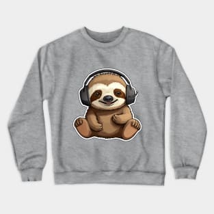 Cute Sloth Wearing Headphones Crewneck Sweatshirt